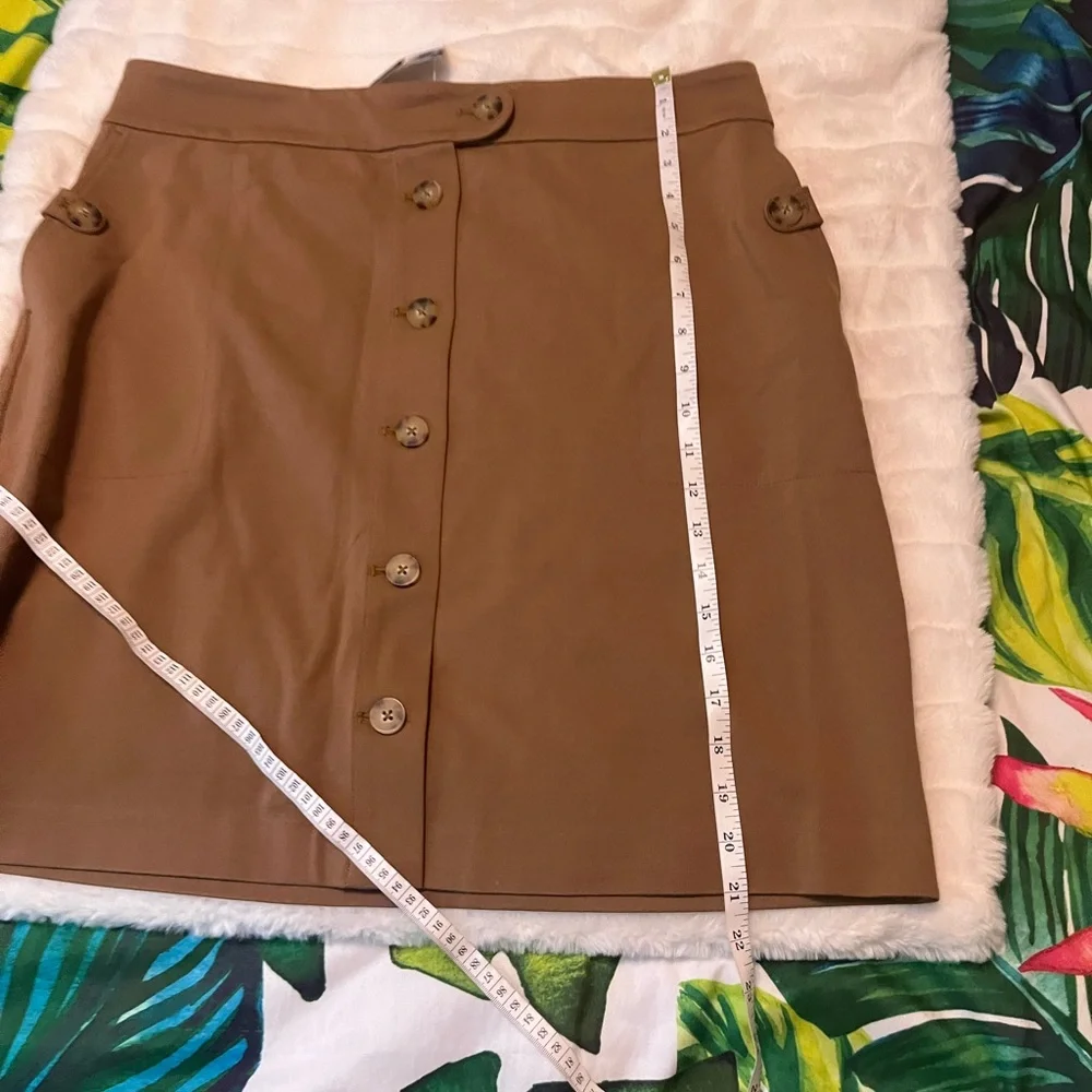 NWT J. Jill M Brown Acorn Fall Preppy Ponte Button Accent Work Office Skirt City
